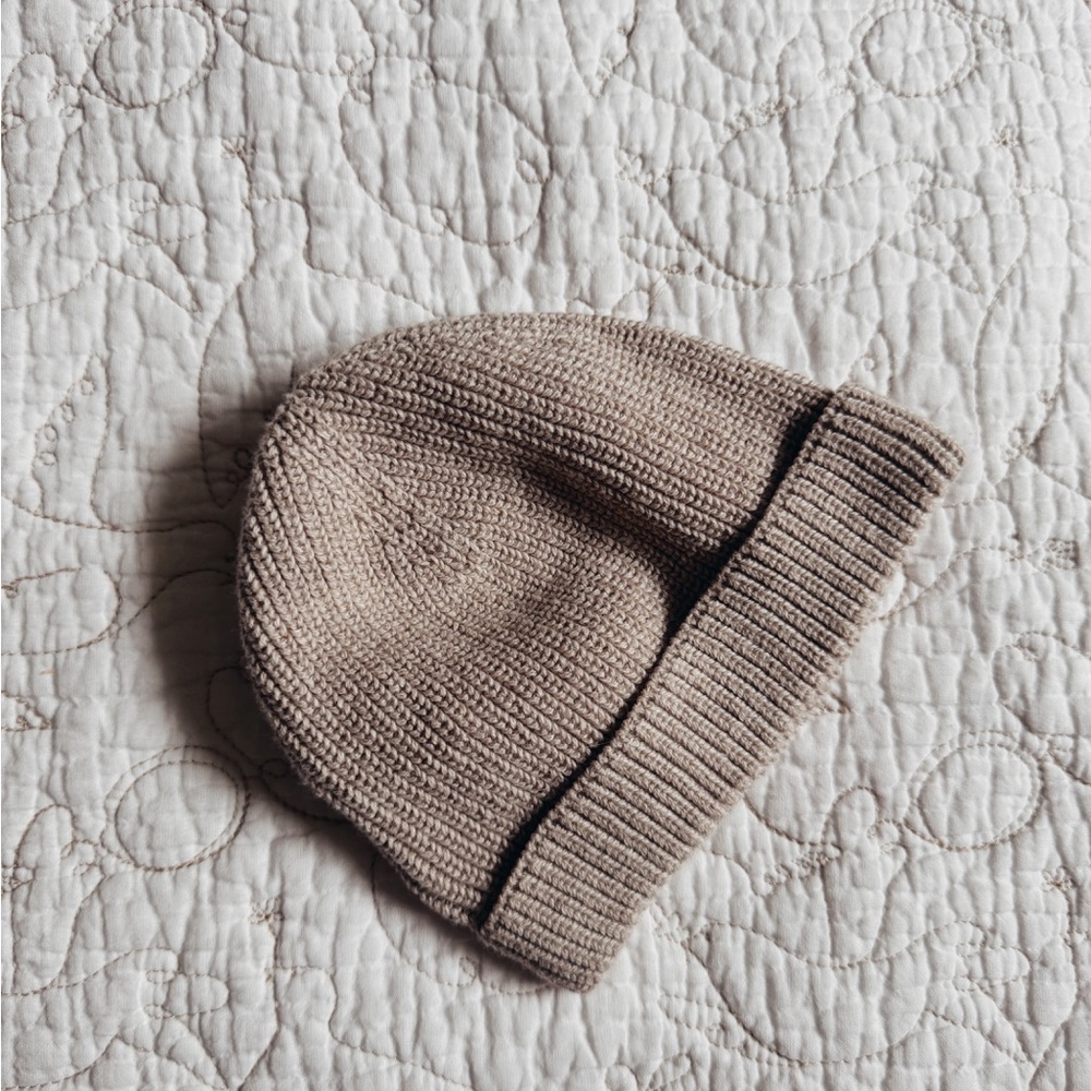 Zara Beige Brown Neutral Knit Baby Beanie 1-6 months